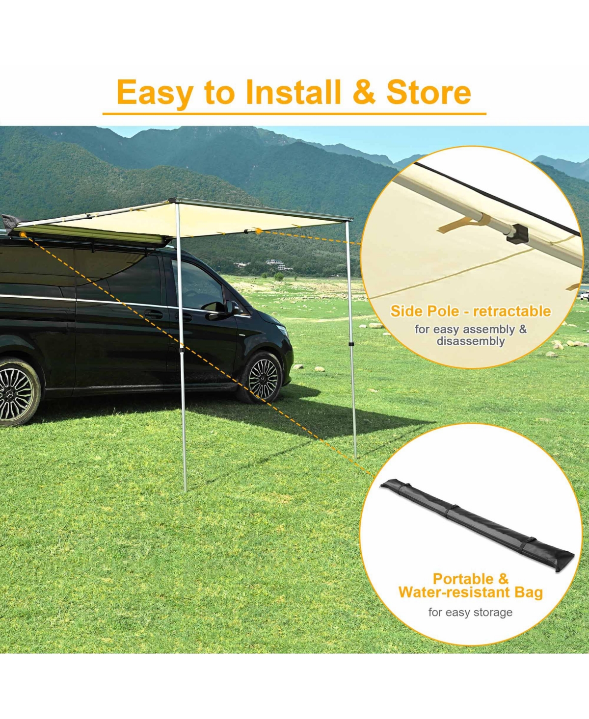 Yescom 6.6x8.4' Car Awning Vehicle Roof Rack Ripstop Side Awning Suv Truck Van Rooftop for Camping