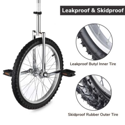 20 In Wheel Outdoor Unicycle Leakproof Butyl Tire Circus Bike Balance Training for Adults Teenagers Kids, Silver