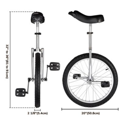 20 In Wheel Outdoor Unicycle Leakproof Butyl Tire Circus Bike Balance Training for Adults Teenagers Kids, Silver