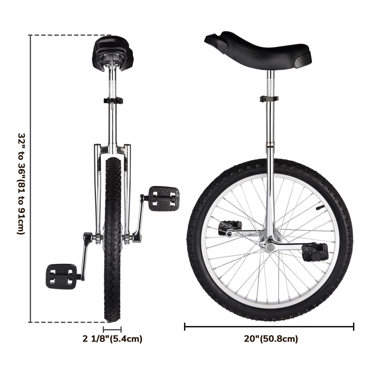 Yescom 20 In Wheel Outdoor Unicycle Leakproof Butyl Tire Circus Bike Balance Training for Adults Teenagers Kids,- Silver