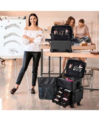 Classic Black Rolling 2in1 Cosmetic Case Sided Makeup Artist Organizer