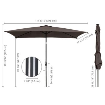 10x6.5FT Brown Rectangle Solar LED Patio Umbrella with Crank Tilt for Outdoor Table, Yard, Deck & Pool Use