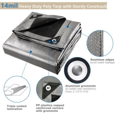 16x20 Ft 14 Mil Poly Tarp Protective Cover Tarpaulin Heavy Duty UV Resistant