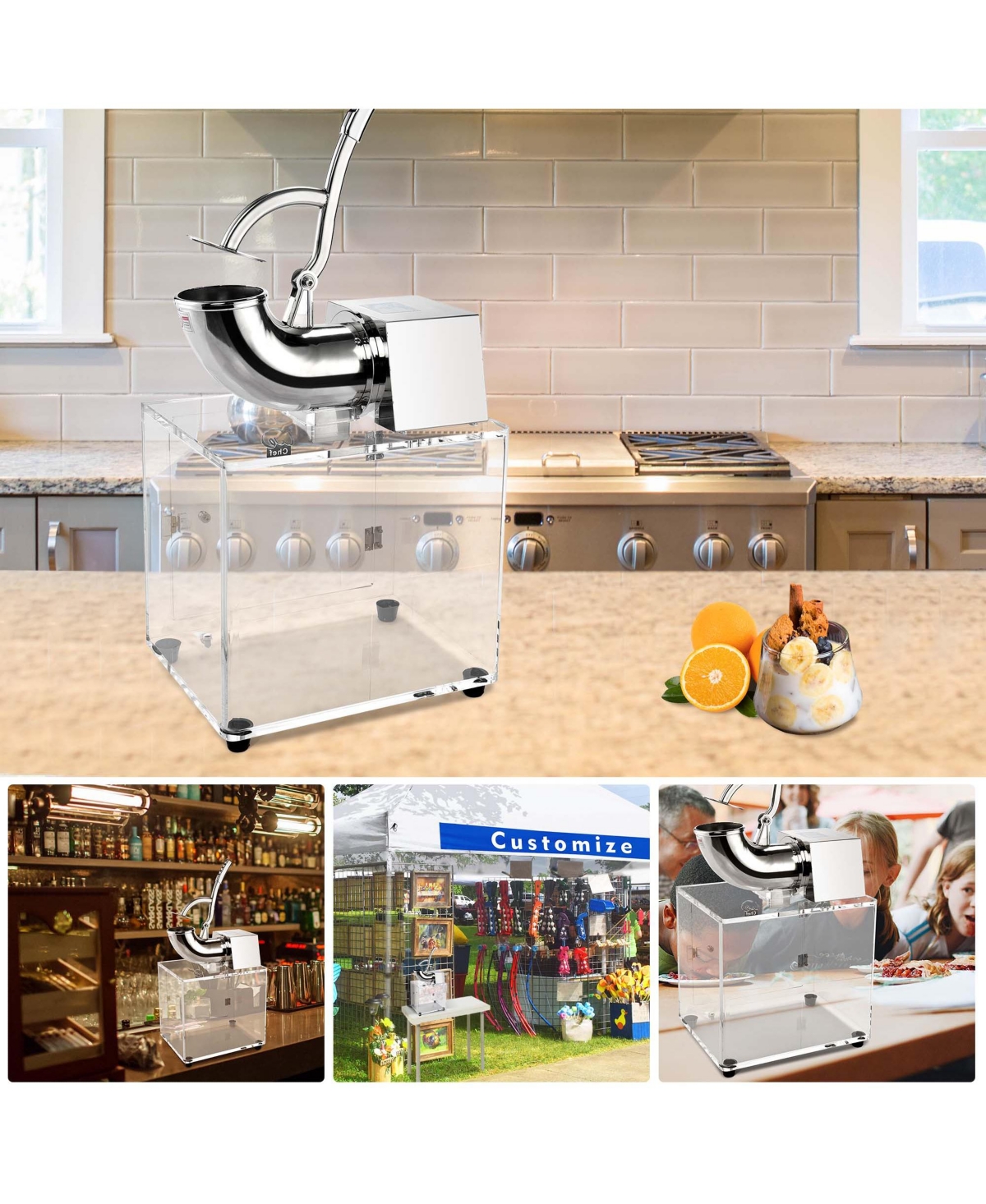 250W Electric Snow Cone Maker Shaver Commercial Ice Crusher with Case 2500 r/m 440 lbs