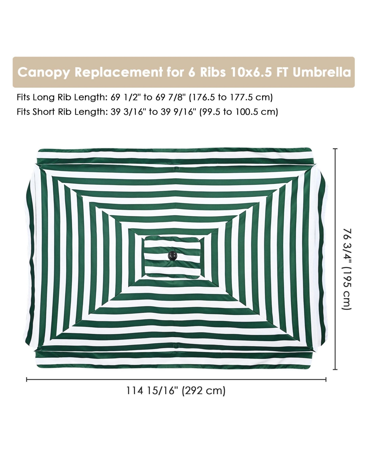 Yescom 10x6.5 Ft Patio Umbrella Replacement Canopy Market Table Top Sunshade Cover Yard - Deep green  white stripes
