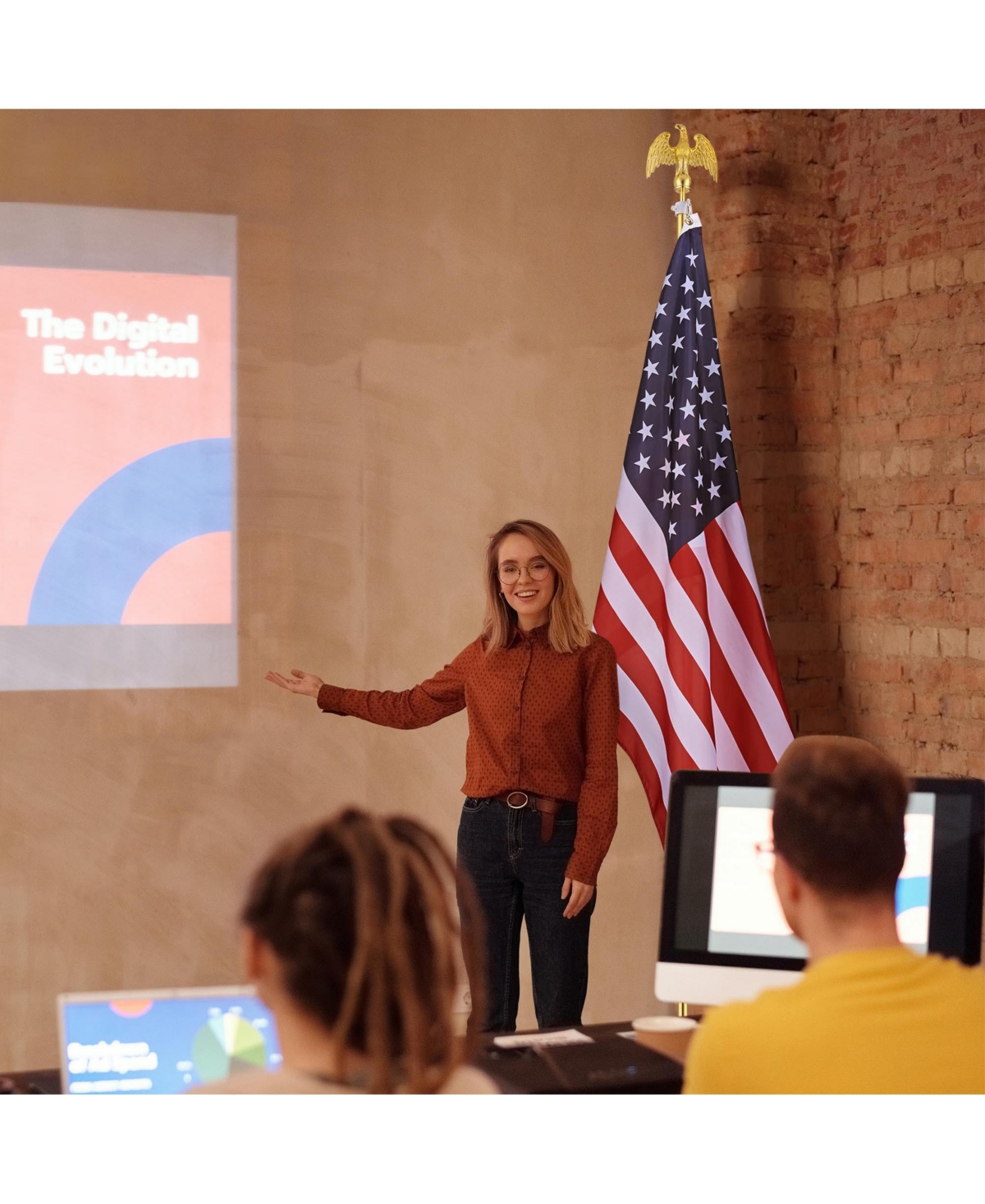 Yescom 8FT Sectional Indoor Flag Pole Kit Eagle Topper AluminumPole & 3x5Ft Us Flag with Base Stand Office Hall - Gold