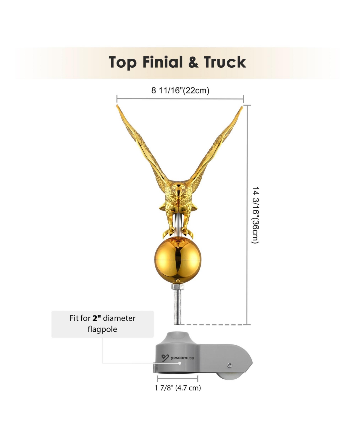 Yescom Flagpole Repair Parts Kit Topper Eagle Top Final Cleat Clip for 20/25/30 Ft Pole for 2