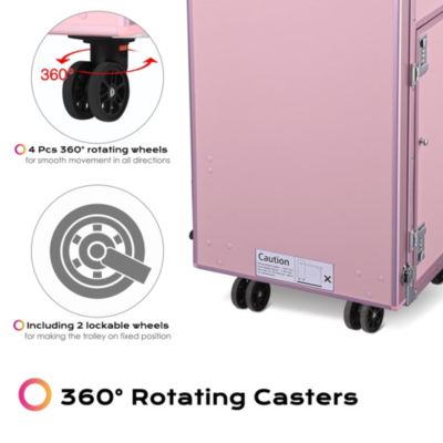 Aluminum Rolling Makeup Train Case with Table Salon Nail Trolley Cosmetic Organizer Black