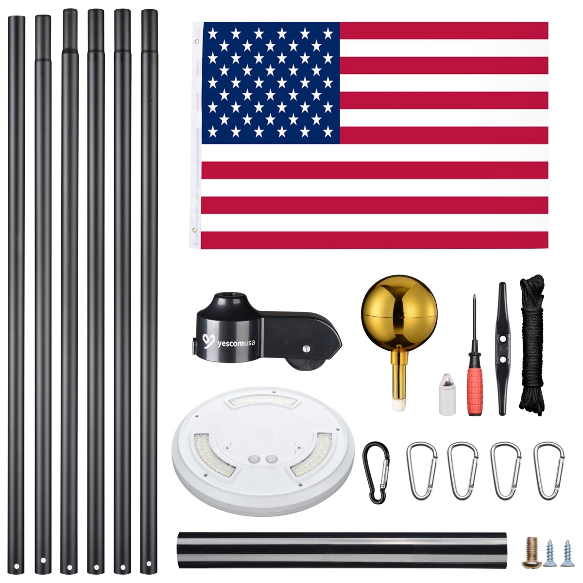 30 Ft Sectional Aluminum Flag Pole Kit with 111 Led Solar Light Us Flag Outdoor