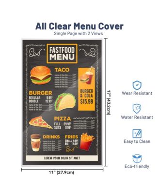 11"x17" Double-Sided All Clear Vinyl Menu Cover 2 View Plastic Menu Holder Top Loading Restaurant Cafe 30 Pack