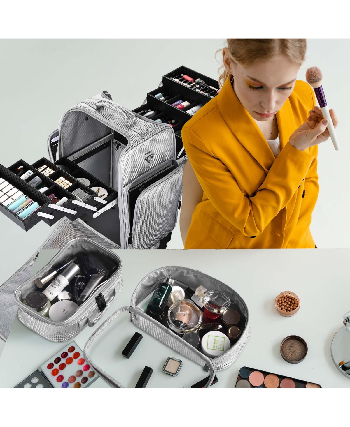 Byootique Soft Sided Rolling Makeup Train Case Cosmetic Organizer Travel Trolley