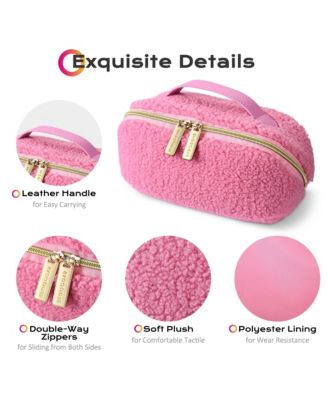 Plush Makeup Bag Open Flat Travel Toiletry Accessories Case Organizer