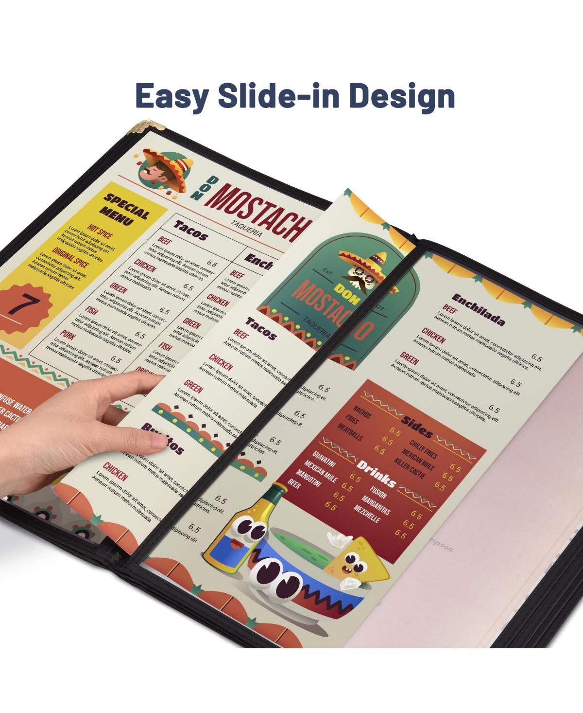 Yescom WeChef 20 Pack Restaurant Menu Covers 8.5 x 14 Book Style 7 Pages 14 Views Black