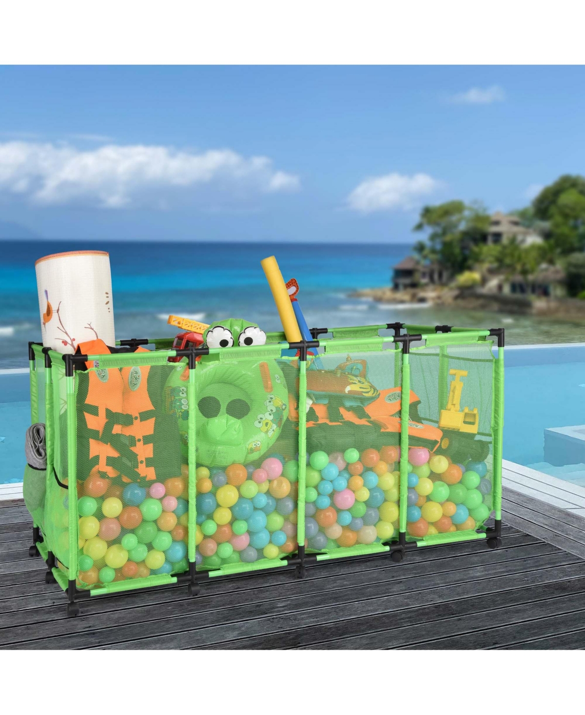Yescom Metal Frame Extra Large 12 Wheels Rolling Mesh Pool Storage Bin 65