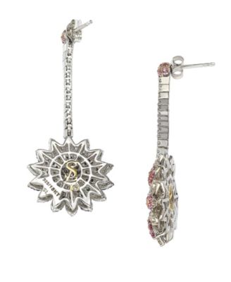 Pink Sapphire & Lab-Grown White Sapphire Flower Drop Dangle Earrings in Sterling Silver by Suzy Levian