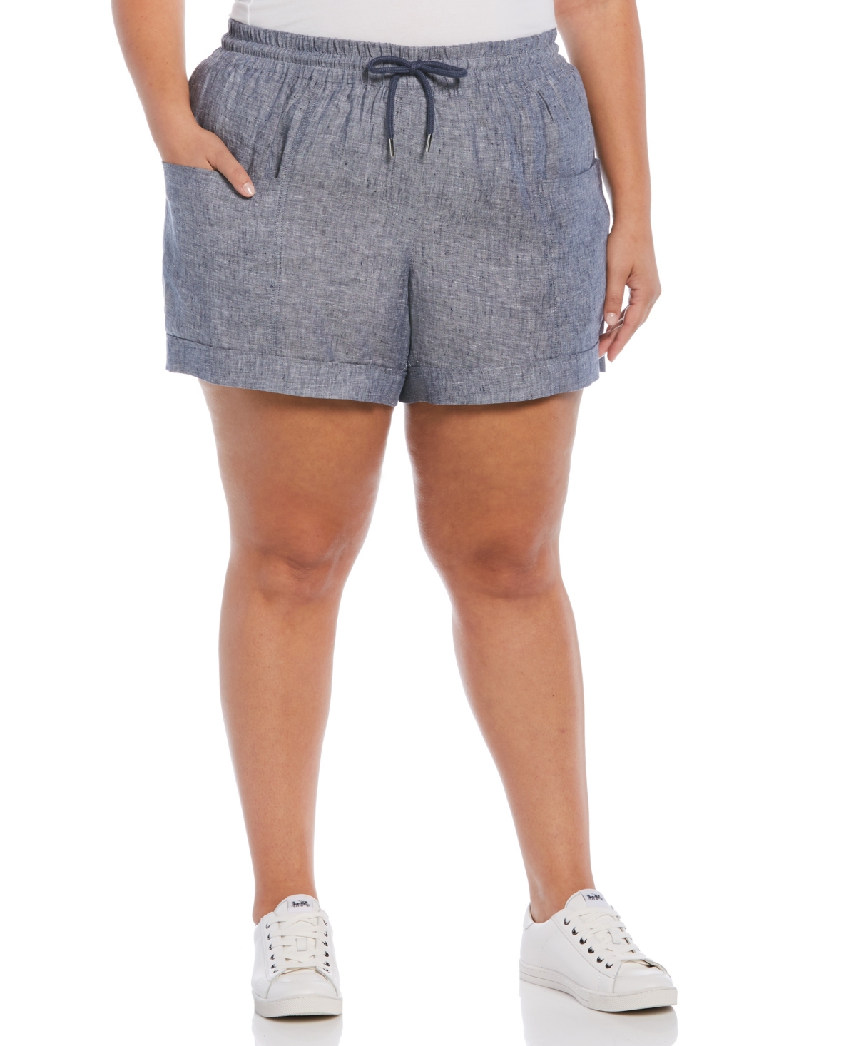 RAFAELLA PLUS SIZE 100% LINEN SEAMED DRAWSTRING SHORTS 