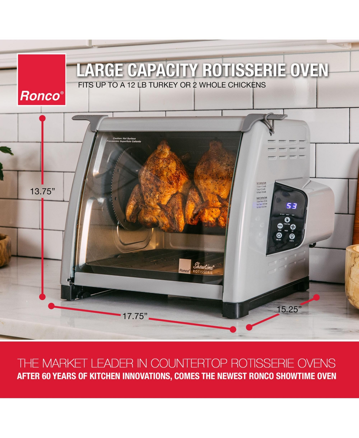 Ronco 6000 Platinum Series Rotisserie Oven, 3 Cooking Functions, Digital Display, Includes Rotisserie Spit and Multi-Purpose Basket