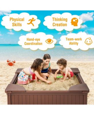 Kids Outdoor Sandbox with Oxford Cover and 4 Corner Seats