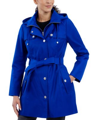 Women's Hooded Belted Zip-Front Raincoat