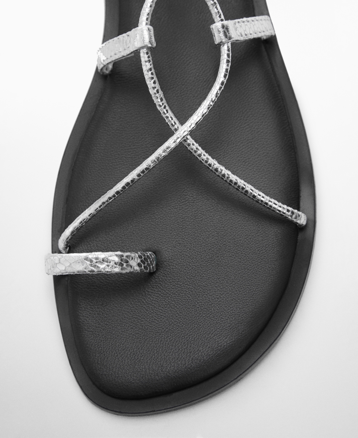 Mango Women's Metallic Snake Sandals In Silver