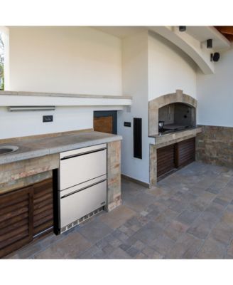 24" Built-in 20 Bottle and 80 Can Dual Drawer Indoor/Outdoor Wine and Beverage Fridge in Weatherproof Stainless Steel with Easy Glide Casters