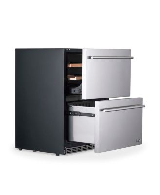 24" Built-in 20 Bottle and 80 Can Dual Drawer Indoor/Outdoor Wine and Beverage Fridge in Weatherproof Stainless Steel with Easy Glide Casters