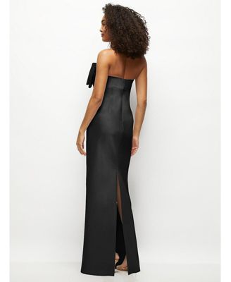 Women's Strapless Satin Column Maxi Dress with Over d Handcrafted Bow