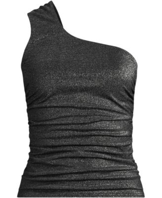 Women's Chlorine Resistant Shine Shirred One Shoulder Tankini Swimsuit Top