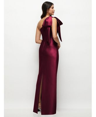 Women's Oversized Bow One-Shoulder Satin Column Maxi Dress