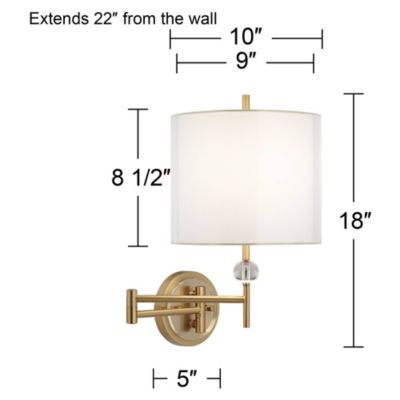 Kohle Modern Swing Arm Wall Lamp Polished Brass Plug-in Light Fixture White Inner Sheer Outer Drum Shade for Bedroom Bedside House
