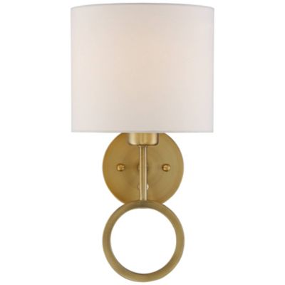 Amidon Modern Wall Lamp Warm Brass Metal Plug-in 8" Light Fixture White Fabric Drum Shade for Bedroom Reading Living Room House Home
