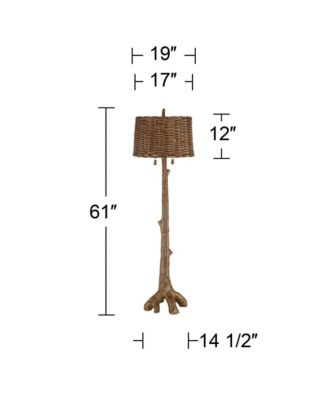 Forrest Sequoia Tree Rustic Country Cottage Floor Lamp 61" Tall Faux Wood Brown Wicker Drum Shade for Living Room Bedroom Office House