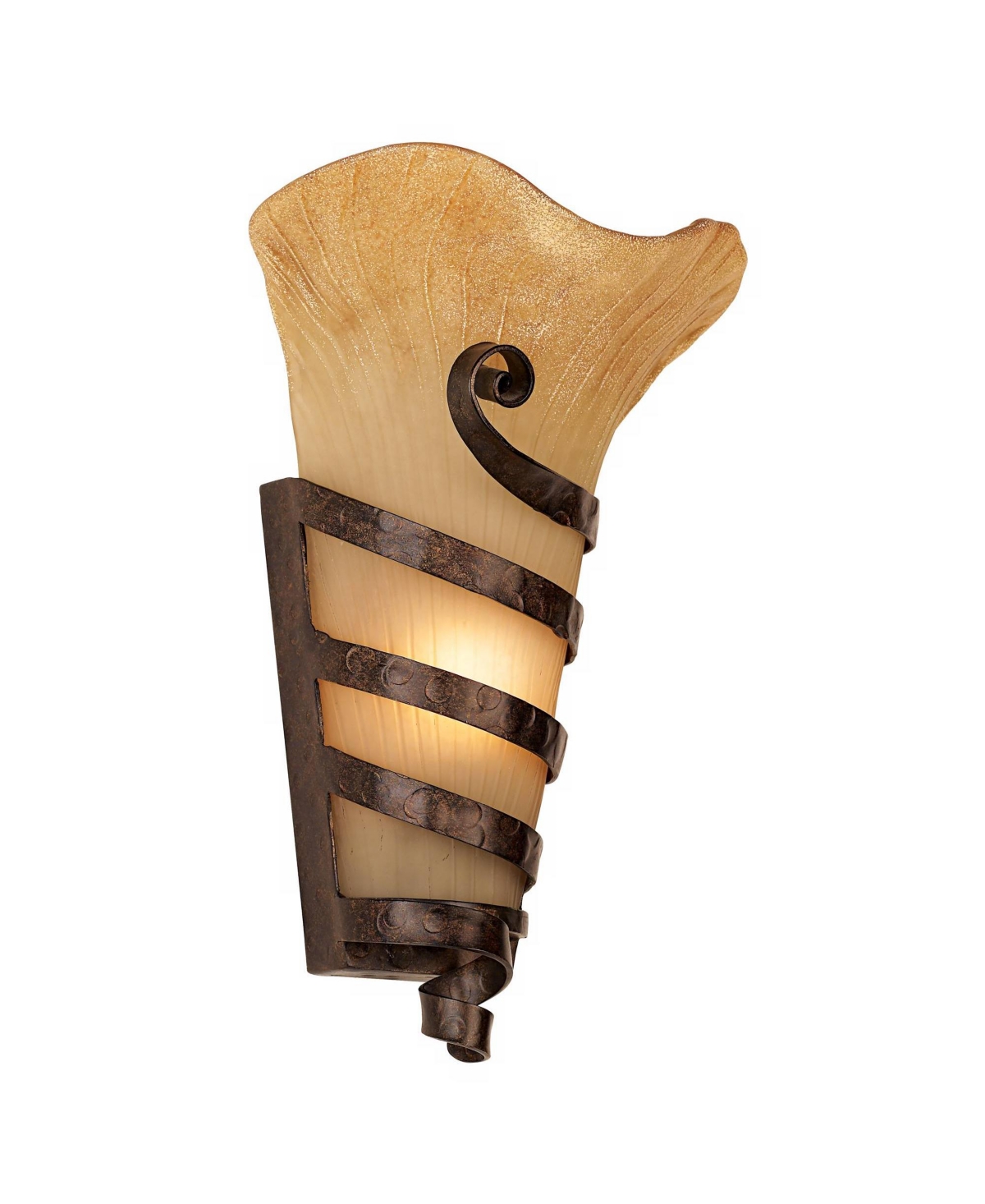 Solara Franklin Works Rustic Farmhouse Wall Sconce Lighting Decor Iron Scroll Hardwired High Fixture Scavo Art Glass for Bedroom Bathroom Bedside