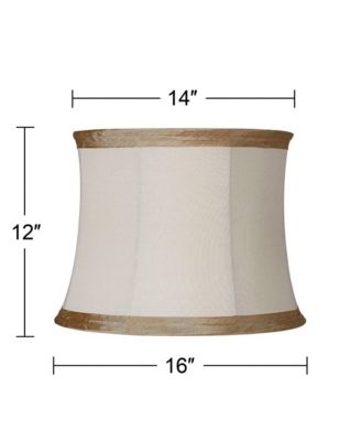 Ivory Linen with Taupe Trim Medium Lamp Shade 14" Top x 16" Bottom x 12" High (Spider) Replacement with Harp and Finial