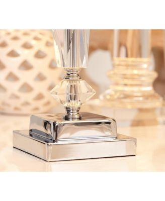 Modern Luxury Accent Table Lamp 23" High Clear Crystal Column White Tapered Drum Shade for Living Room Bedroom Bedside Office