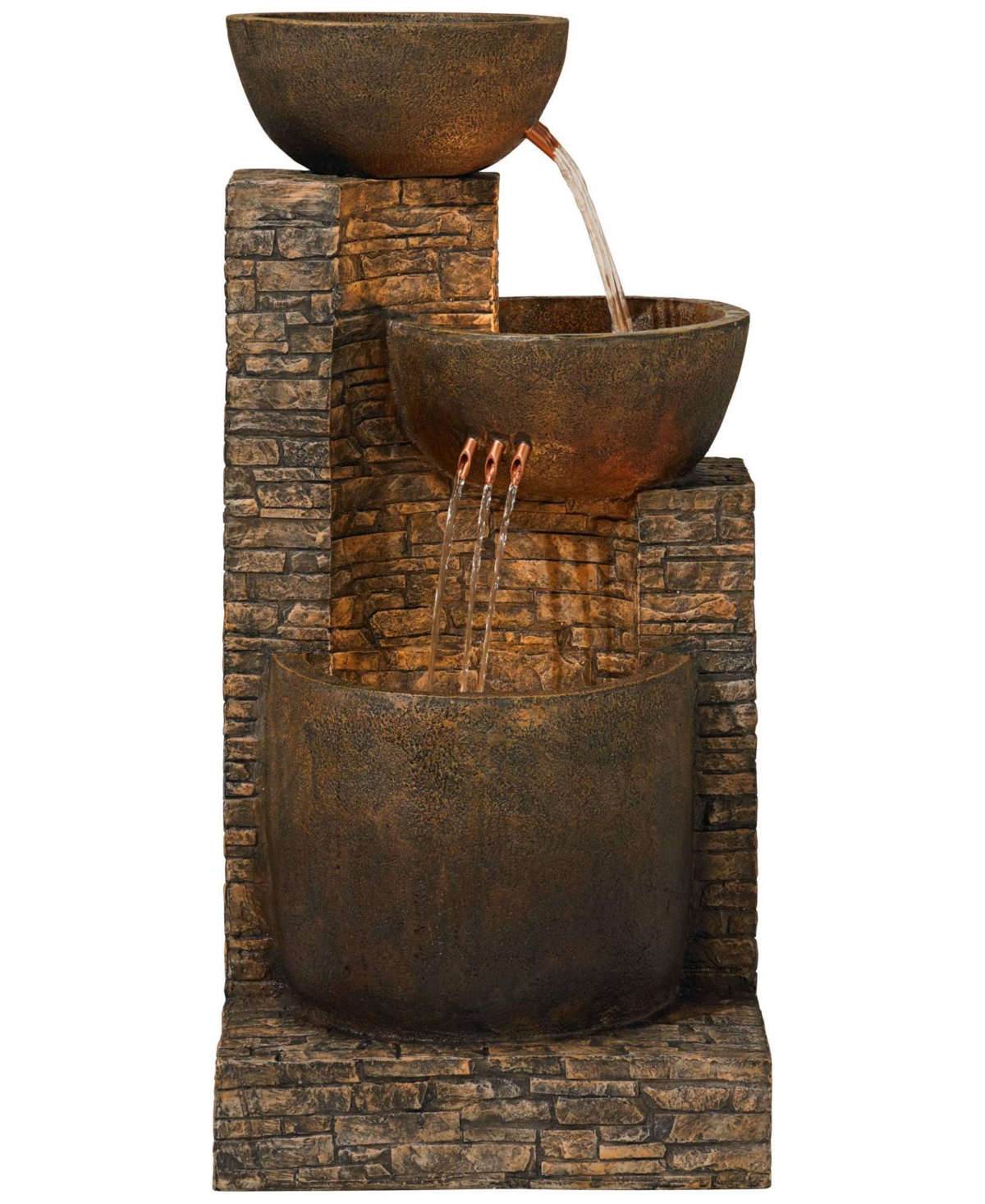 Mason Rustic Outdoor Floor Water Fountain High with Led Light Cascading Three Bowls for Garden Patio Backyard Deck Home Lawn Porch House Relaxatio