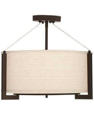 Stinson Modern Ceiling Light Semi Flush Mount Fixture 17 1/4" Wide Bronze 3-Light Linen Drum Shade for Bedroom Kitchen Living Room