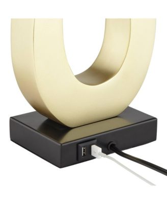 Simone Modern Table Lamps 28" Tall Set of 2 Sculptural Gold Metal USB Charging Port White Rectangular Shade Bedroom Living Room