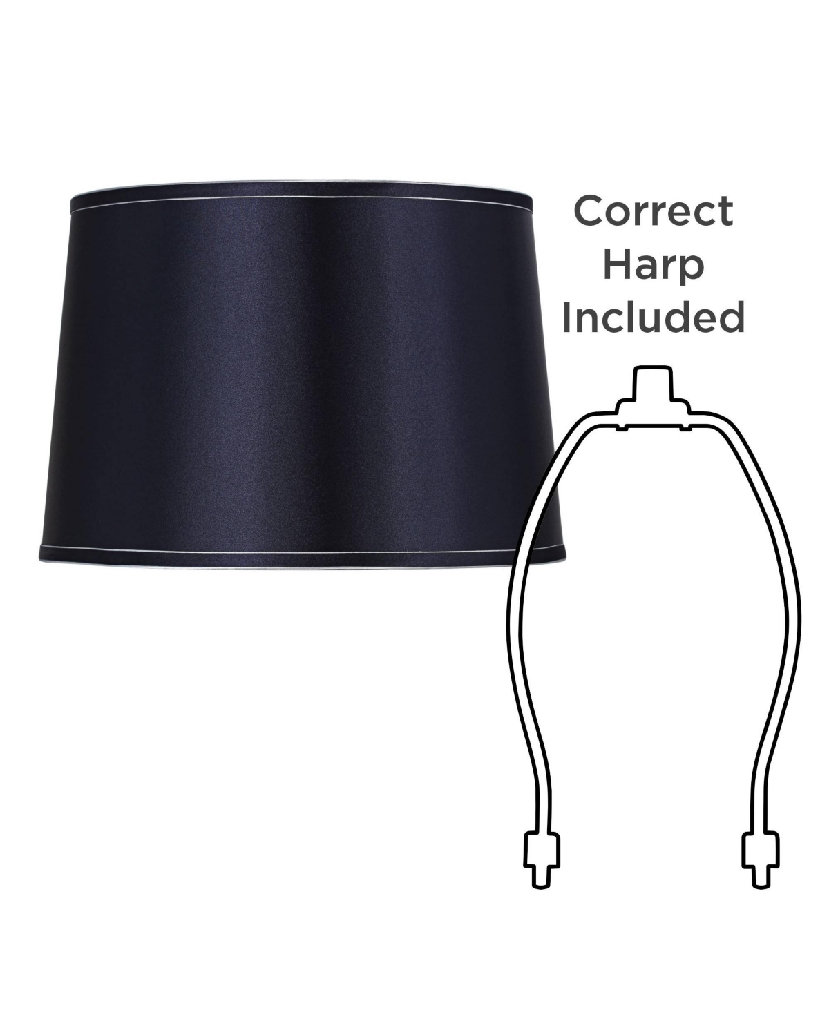 Sydnee Navy with Silver Trim Medium Drum Lamp Shade Top x Bottom x Slant (Spider) Replacement with Harp and Finial - Spring crest