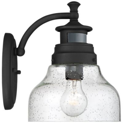 Nobel Modern Outdoor Wall Light Fixture Black Steel 10" Clear Seedy Glass Motion Sensor Dusk to Dawn for Exterior House Porch Patio Outside Deck Garage Front Door Garden Home - John Timberland