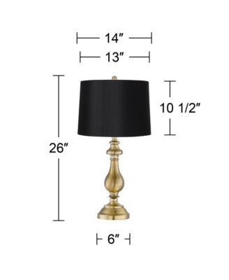 Fairlee Traditional Table Lamp 26" High Antique Brass Candlestick Black Fabric Drum Shade for Bedroom Living Room Bedside Nightstand Kids