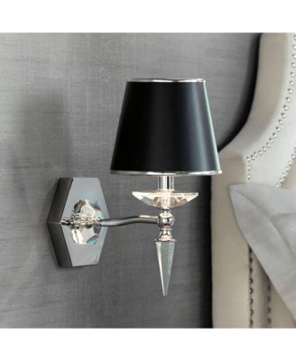 Manhattan Modern Wall Light Sconces Set of 2 Chrome Hardwire 6" Fixture Crystal Black Paper Shade for Bedroom Bathroom Vanity