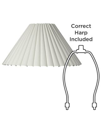 Set of 2 Box Pleat Empire Lamp Shades Antique White Large 7" Top x 20.5" Bottom x 10.75" High Spider Harp and Finial
