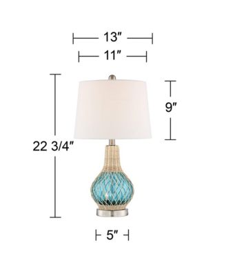 Alana Coastal Accent Table Lamp 22 3/4" High Rope Blue Glass Gourd with Nightlight LED White Fabric Drum Shade for Bedroom Living Room