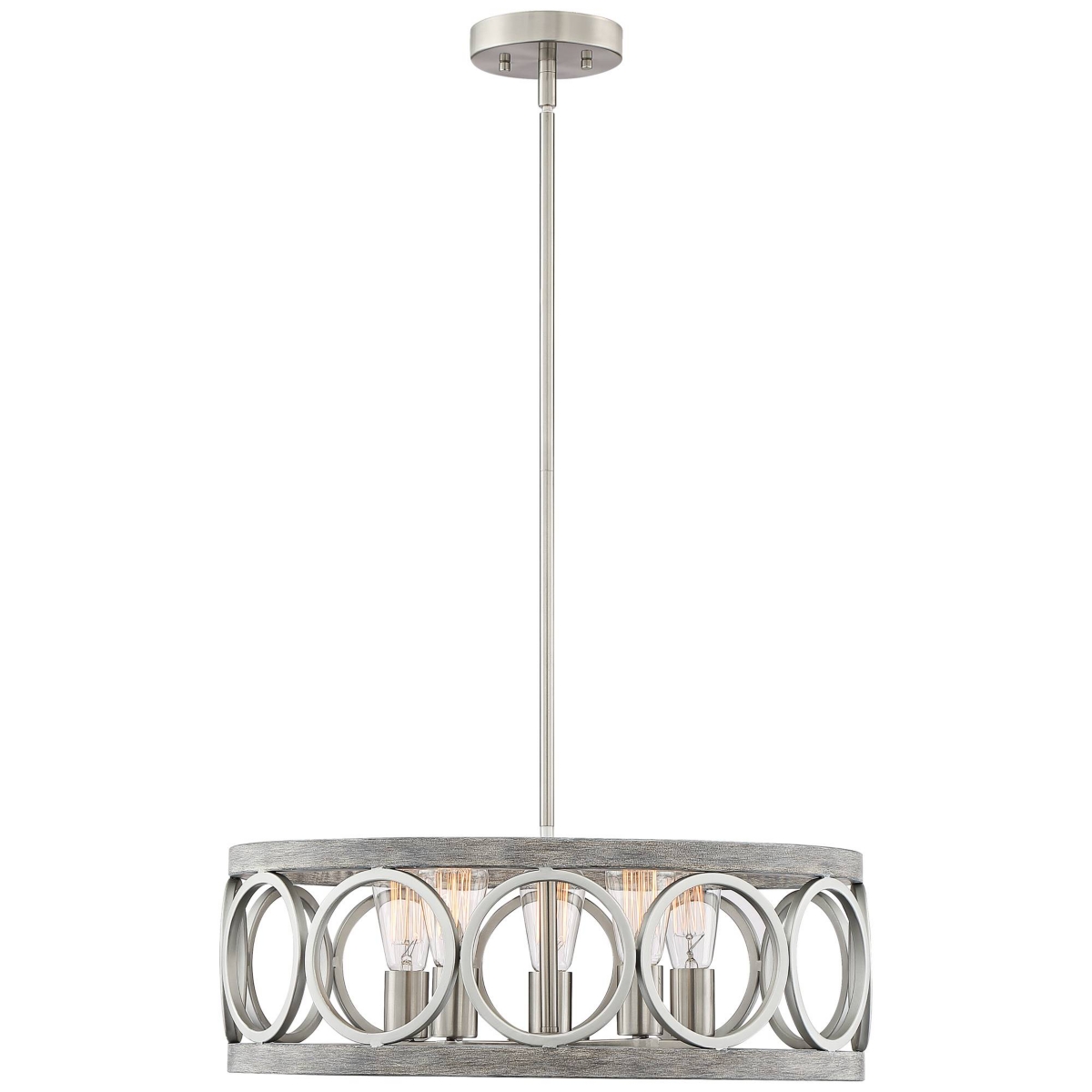 Franklin Iron Works Salima Brushed Nickel Gray Wood Pendant Chandelier Lighting 21 1/4