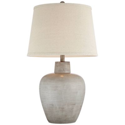 Glenn Rustic Country Cottage Table Lamps 27" Tall Set of 2 Brushed Gray Terra Cotta Beige Fabric Shade for Bedroom Living Room Nightstand