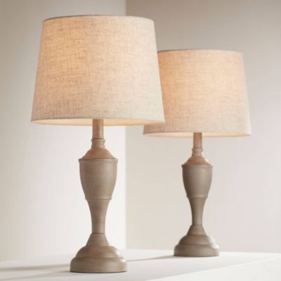 Claude Rustic Farmhouse Accent Table Lamps 21" High Set of 2 Beige Washed Linen Drum Shade for Bedroom Living Room Bedside Nightstand