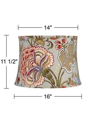 Sage Green with Flower Print Medium Drum Lamp Shade 14" Top x 16" Bottom x 11.5" High (Spider) Replacement with Harp and Finial