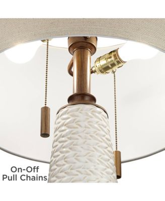 Kingston Modern Mid Century Table Lamp 32 3/4" Tall White Grooved Patterned Ceramic Taupe Drum Shade for Bedroom Living Room House