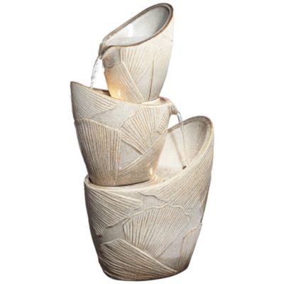 Three Urn 30" High Large Coastal Modern Indoor Outdoor Decor Faux Stone Floor Fountain with Light LED Cascading